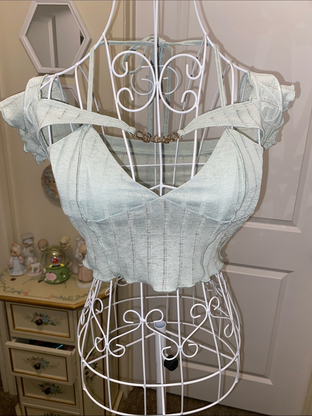 No Boundaries Mint Ribbed Cropped Bustier Top